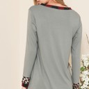 XL SAGE V-NECK TUNIC WITH LEOPARD PLAID CONTRAST DETAIL