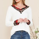 Medium WHITE V-NECK TUNIC WITH LEOPARD PLAID CONTRAST DETAIL