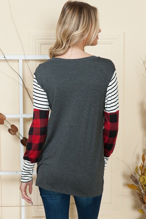 TUNIC TOP WITH COLOR BLOCK SLEEVES