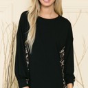 Small BLACK SOLID TUNIC TOP WITH ANIMAL SIDE CONTRAST