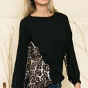 Small BLACK SOLID TUNIC TOP WITH ANIMAL SIDE CONTRAST