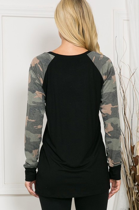 SOLID TUNIC TOP WITH ARMY SLEEVES