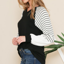 Small BLACK V-NECK BASEBALL TUNIC WITH STRIPE SLEEVES