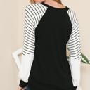 Small BLACK V-NECK BASEBALL TUNIC WITH STRIPE SLEEVES