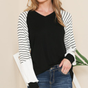Medium BLACK V-NECK BASEBALL TUNIC WITH STRIPE SLEEVES