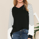 Large BLACK V-NECK BASEBALL TUNIC WITH STRIPE SLEEVES