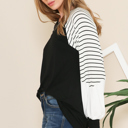 Large BLACK V-NECK BASEBALL TUNIC WITH STRIPE SLEEVES