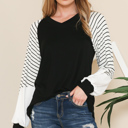 XL BLACK V-NECK BASEBALL TUNIC WITH STRIPE SLEEVES