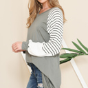 Small SAGE V-NECK BASEBALL TUNIC WITH STRIPE SLEEVES