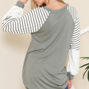 XL SAGE V-NECK BASEBALL TUNIC WITH STRIPE SLEEVES