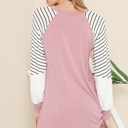 Small ROSE V-NECK BASEBALL TUNIC WITH STRIPE SLEEVES