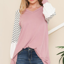Medium ROSE V-NECK BASEBALL TUNIC WITH STRIPE SLEEVES