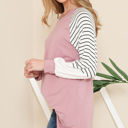 Medium ROSE V-NECK BASEBALL TUNIC WITH STRIPE SLEEVES