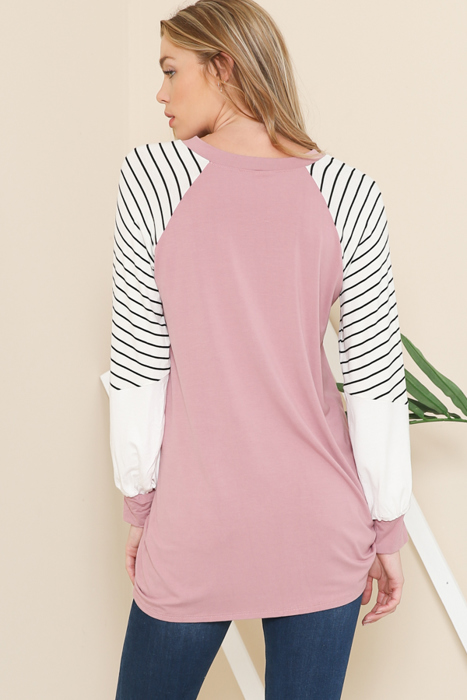 V-NECK BASEBALL TUNIC WITH STRIPE SLEEVES