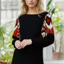 XL BLACK SOLID WAFFLE TUNIC TOP WITH AZTEC CONTRAST