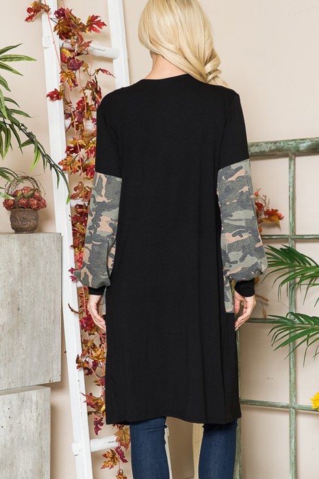 MIDI OPEN CARDIGAN WITH ANIMAL CONTRAST DETAIL