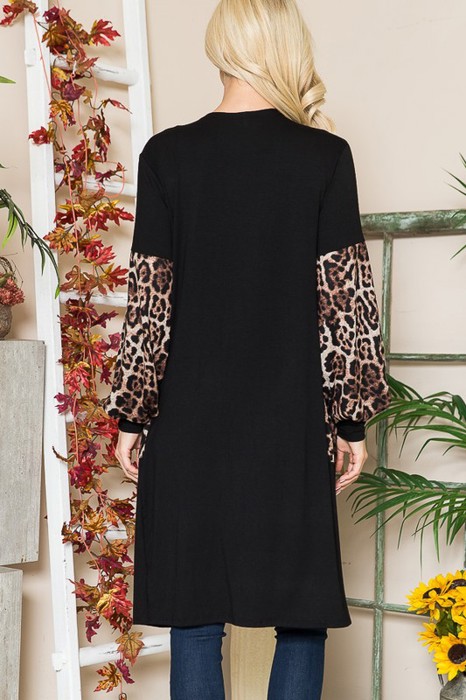 MIDI OPEN CARDIGAN WITH LEOPARD CONTRAST DETAIL