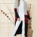 Medium PLAID MAXI STRIPE AND PLAID COLOR BLOCK OPEN CARDIGAN