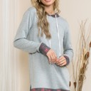XL HEATHER GREY BRUSH HOODED SOLID TUNIC TOP WITH PLAID CONTRAST 