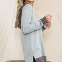 XL HEATHER GREY BRUSH HOODED SOLID TUNIC TOP WITH PLAID CONTRAST 