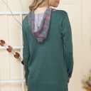 Small DARK GREEN BRUSH HOODED SOLID TUNIC TOP WITH PLAID CONTRAST 