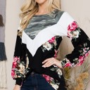 Small BLACK COLOR BLOCK TUNIC TOP WITH FLORAL AND CAMO DETAIL