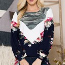 Large BLACK COLOR BLOCK TUNIC TOP WITH FLORAL AND CAMO DETAIL