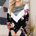 XL BLACK COLOR BLOCK TUNIC TOP WITH FLORAL AND CAMO DETAIL