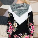 XL BLACK COLOR BLOCK TUNIC TOP WITH FLORAL AND CAMO DETAIL