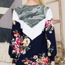 Small NAVY COLOR BLOCK TUNIC TOP WITH FLORAL AND CAMO DETAIL