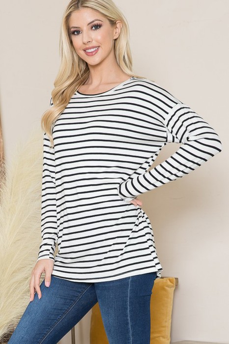 STRIPE LONG SLEEVE TUNIC TOP