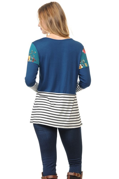 Floral Solid Stripe Color Block Tunic