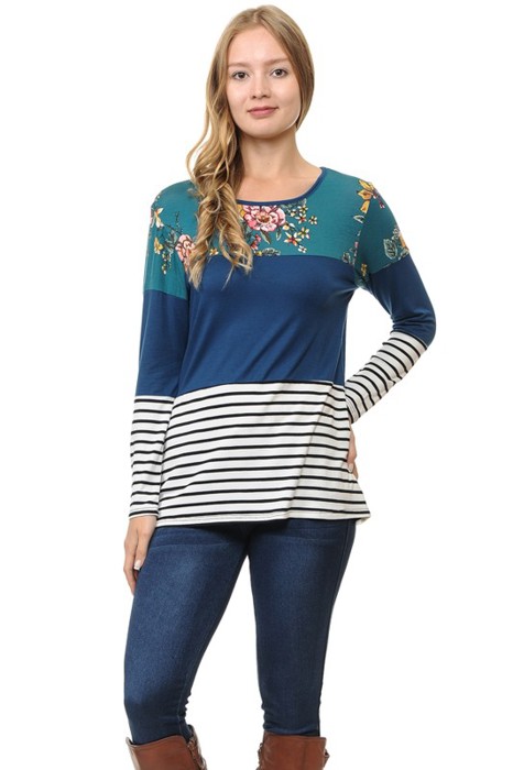 Floral Solid Stripe Color Block Tunic