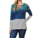 XL BLUE Floral Solid Stripe Color Block Tunic