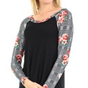 Medium BLACK SOLID TOP WITH CHECK/FLORAL PRINT SLEEVES