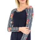 XL NAVY SOLID TOP WITH CHECK/FLORAL PRINT SLEEVES