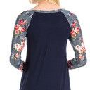 XL NAVY SOLID TOP WITH CHECK/FLORAL PRINT SLEEVES