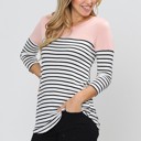 Medium PINK 3/4 SLEEVE COLOR BLOCK TOP WITH ELBOW PATCH