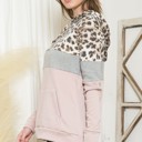 Large PINK ANIMAL COLOR BLOCK TUNIC HOODIE TOP