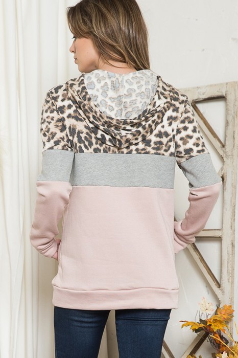 ANIMAL COLOR BLOCK TUNIC HOODIE TOP