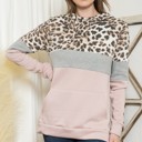 XL PINK ANIMAL COLOR BLOCK TUNIC HOODIE TOP