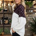 Medium IVORY SOLID TUNIC TOP WITH ANIMAL CONTRAST PUFF SLEEVES