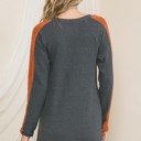 Small CHARCOAL V-NECK TUNIC TOP WITH FUZZY SLEEVE CONTRAST