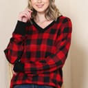 Large RED V-NECK BUFFALO PLAID TUNIC TOP