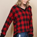 XL RED V-NECK BUFFALO PLAID TUNIC TOP