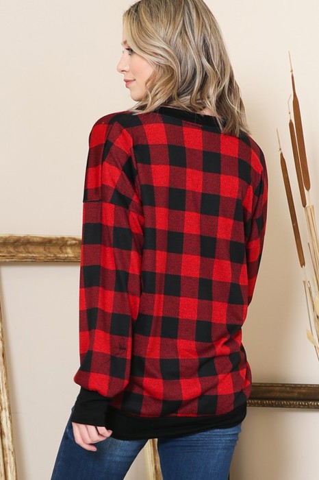 V-NECK BUFFALO PLAID TUNIC TOP