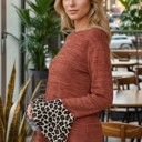 Large RUST SOLID TUNIC TOP WITH ANIMAL PRINT BELL SLEEVES 