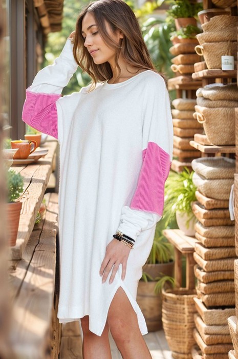 FRENCH TERRY DRESS WITH SLEEVE CONTRAST DETAIL