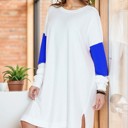 Large ROYAL BLUE FRENCH TERRY DRESS WITH SLEEVE CONTRAST DETAIL