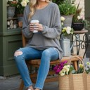 S-M CHARCOAL WAFFLE OVERSIZED SWEATSHIRT WITH SIDE SLIT